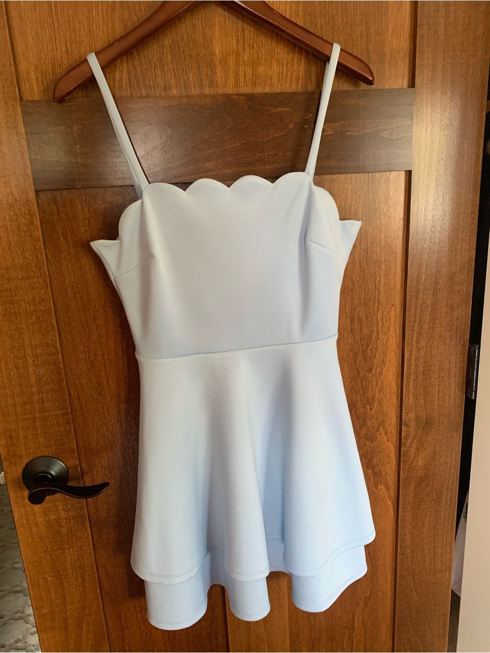 Pale Blue Scalloped Neck Mini Dress